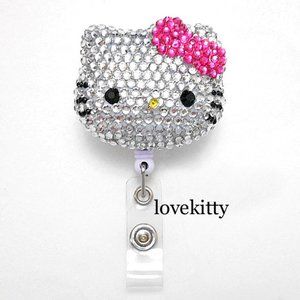 Hot Pink Hello Kitty Blinged Rhinestone Retractable ID Badge Reel Holder